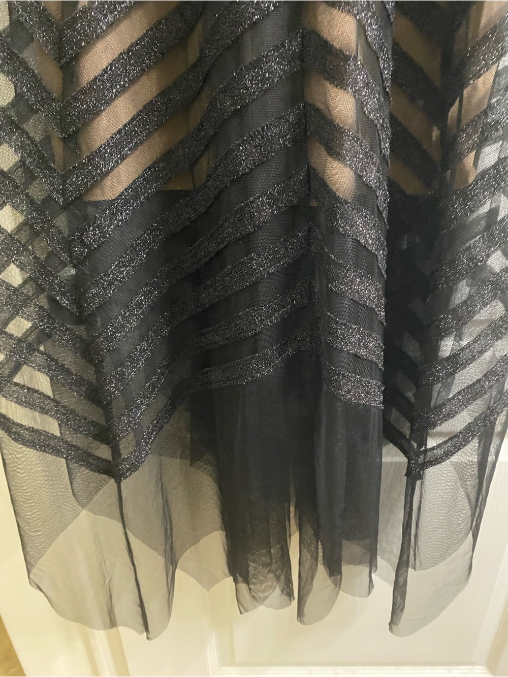 BCBGMAXAZRIA Metallic BlackTulle Chevron High-Low Evening Fairy Dress Elegant 0 - Picture 7 of 16